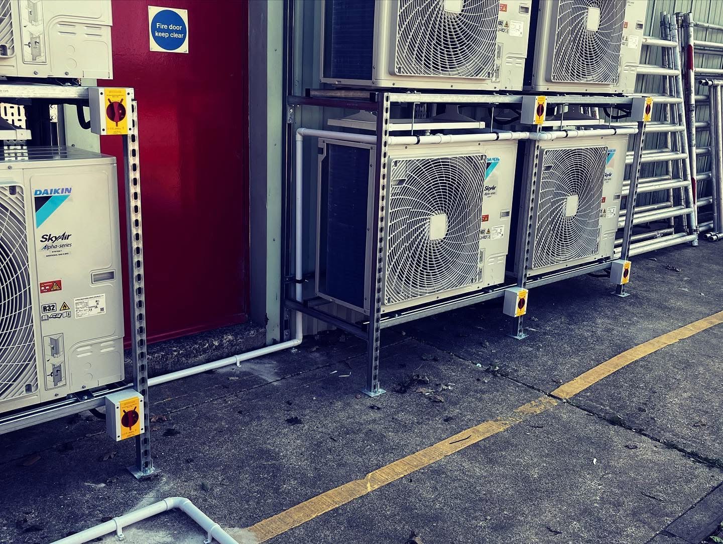 Daikin Sky Air outdoor units on galvanised frame